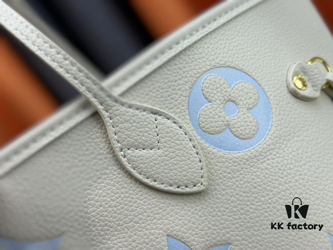 NEVERFULL MM Tote Bag M45684 M45685 M40995 (Embossed) Monogram Montana Leather Handbag in Pink with Cream Stripes