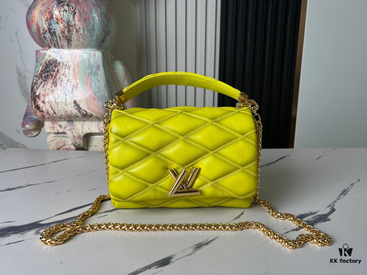6930870f6e68136f4d9a8683 Top Quality Original Order Exclusive Real Shot M22891 Lemon Yellow Full Leather Diamond Quilted Chain Bag Series GO-14 Teist Medium Handbag M22890