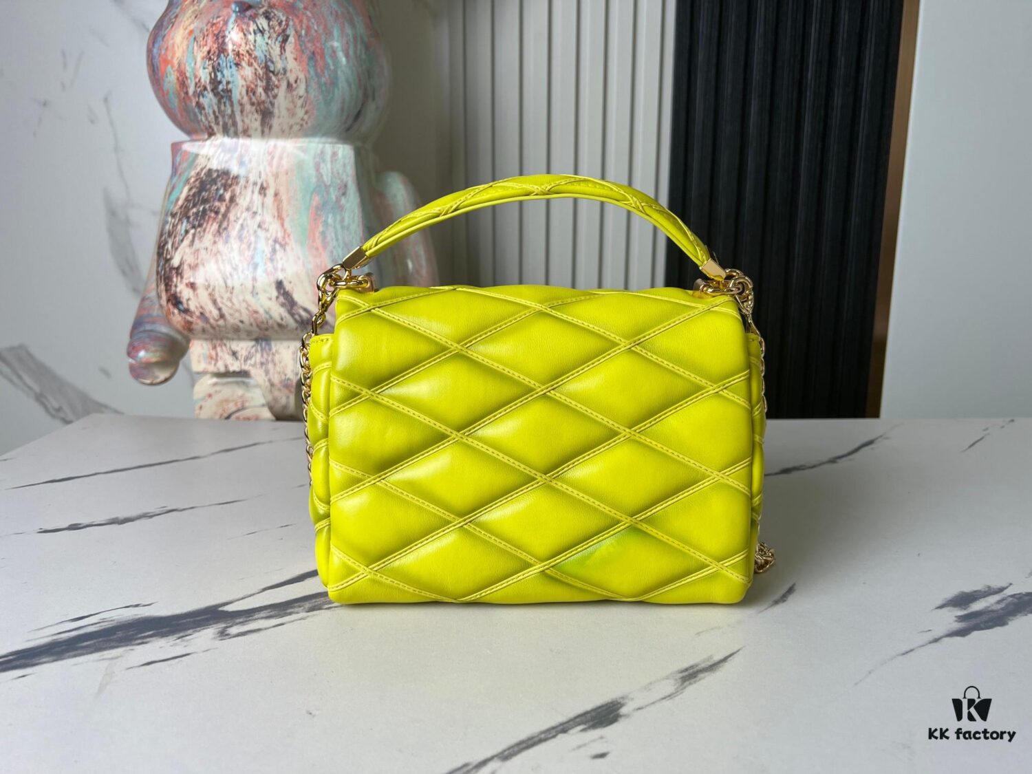 693087136e68136f4d9a8688 Top Quality Original Order Exclusive Real Shot M22891 Lemon Yellow Full Leather Diamond Quilted Chain Bag Series GO-14 Teist Medium Handbag M22890