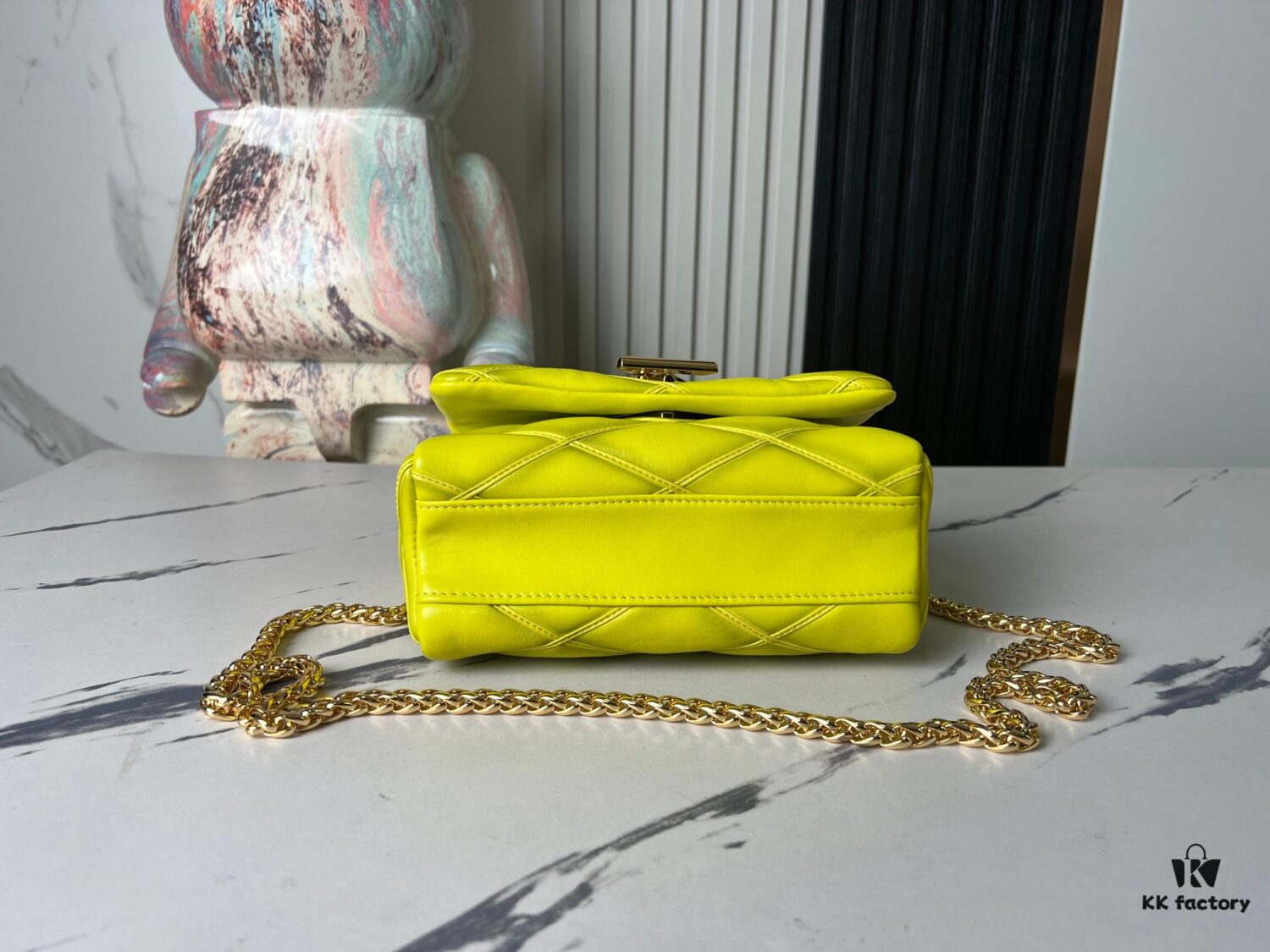 693087146e68136f4d9a8689 Top Quality Original Order Exclusive Real Shot M22891 Lemon Yellow Full Leather Diamond Quilted Chain Bag Series GO-14 Teist Medium Handbag M22890