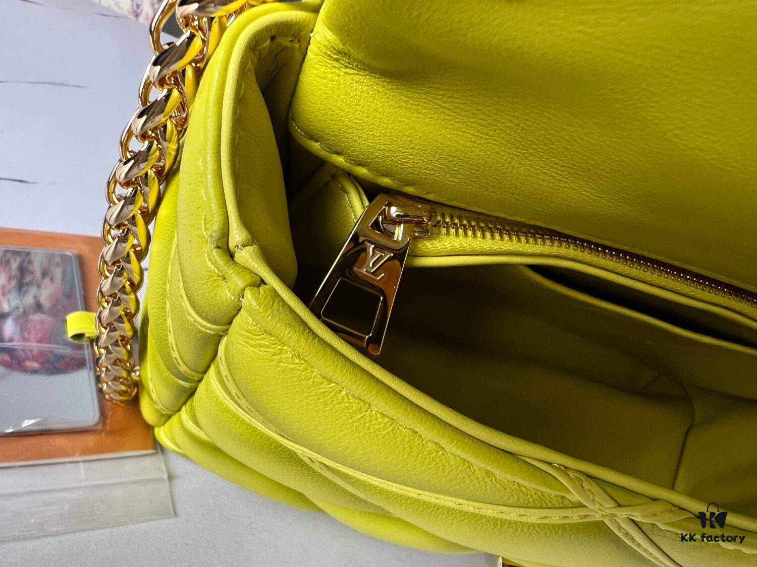 693087146e68136f4d9a868b Top Quality Original Order Exclusive Real Shot M22891 Lemon Yellow Full Leather Diamond Quilted Chain Bag Series GO-14 Teist Medium Handbag M22890