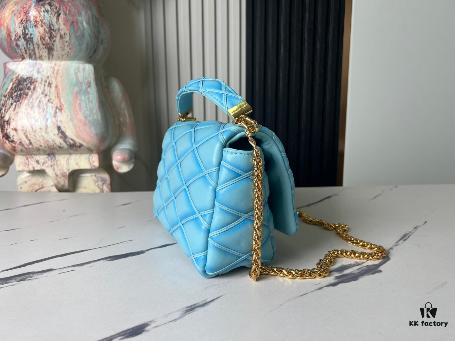 Top-tier Original Design Exclusive Real-shot M24165 M22891 Aqua Blue Full Leather Quilted Chain Bag Series GO-14 Teist Medium Handbag M22890