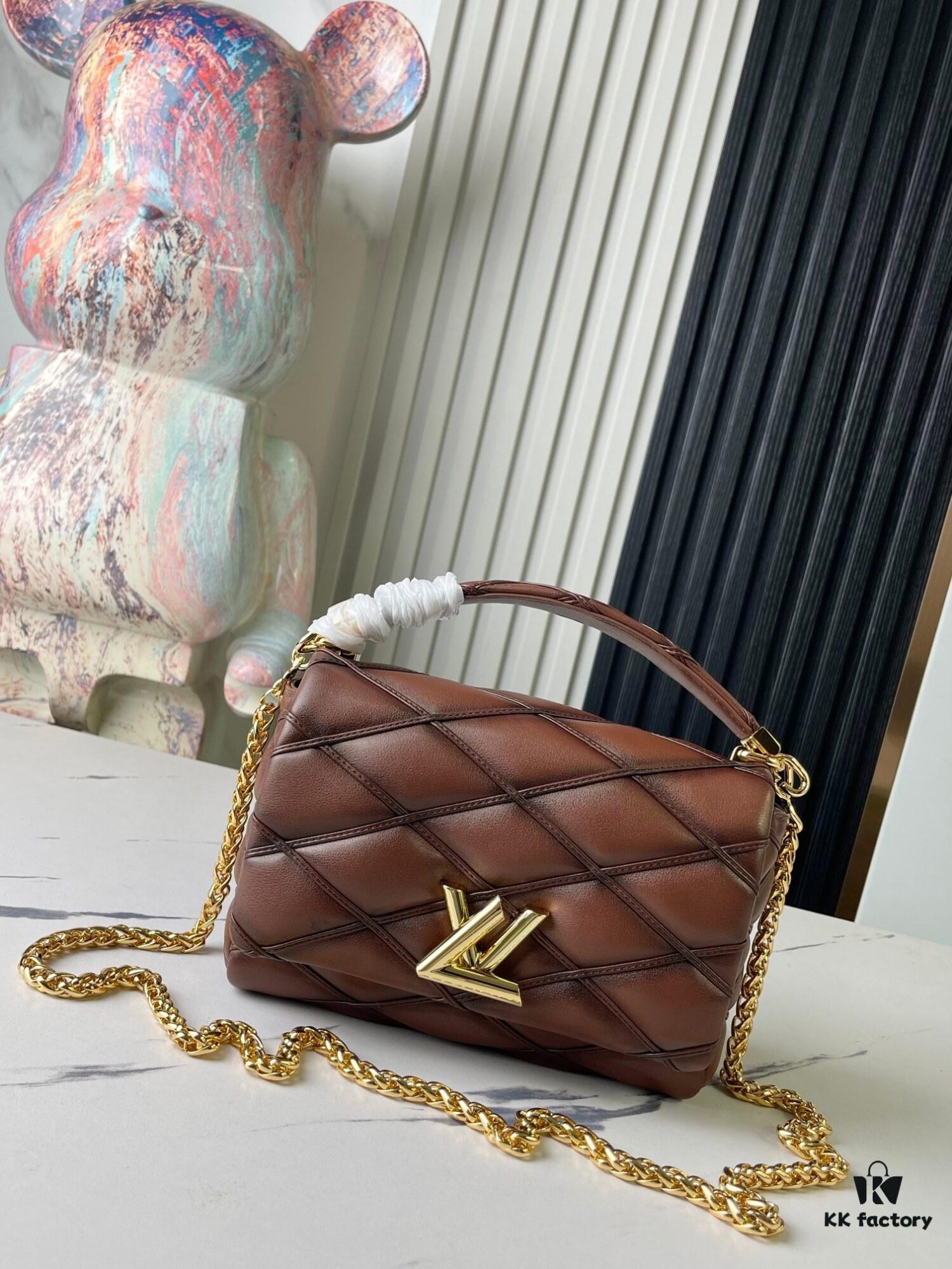 GO-14 Medium Caramel-Colored Bag M22890 from the Full-Grain Quilted Chain Bag Series