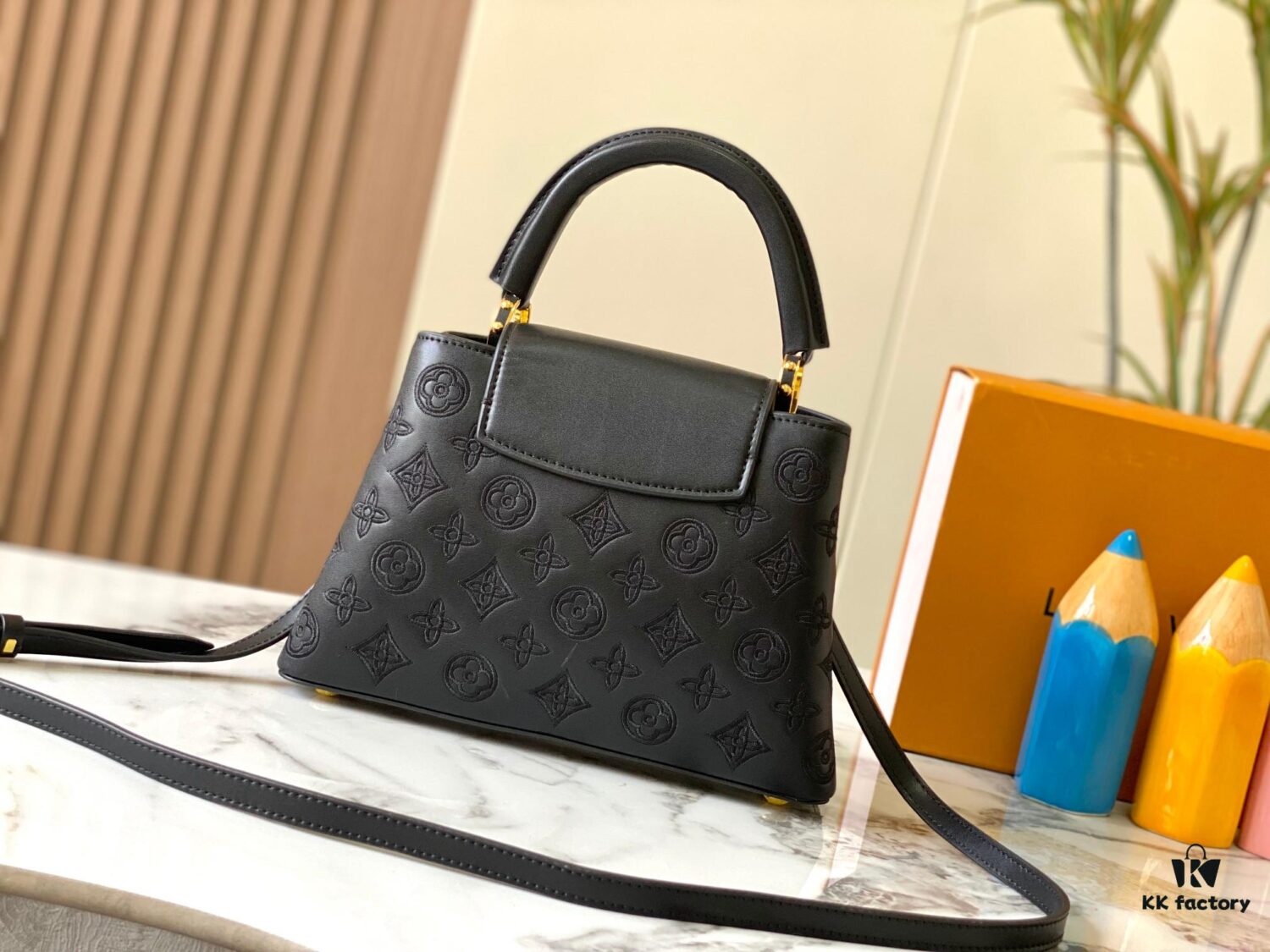 Upgraded M20742 LV Broderie Anglaise Embroidered Gold Button Capucines BB Bag