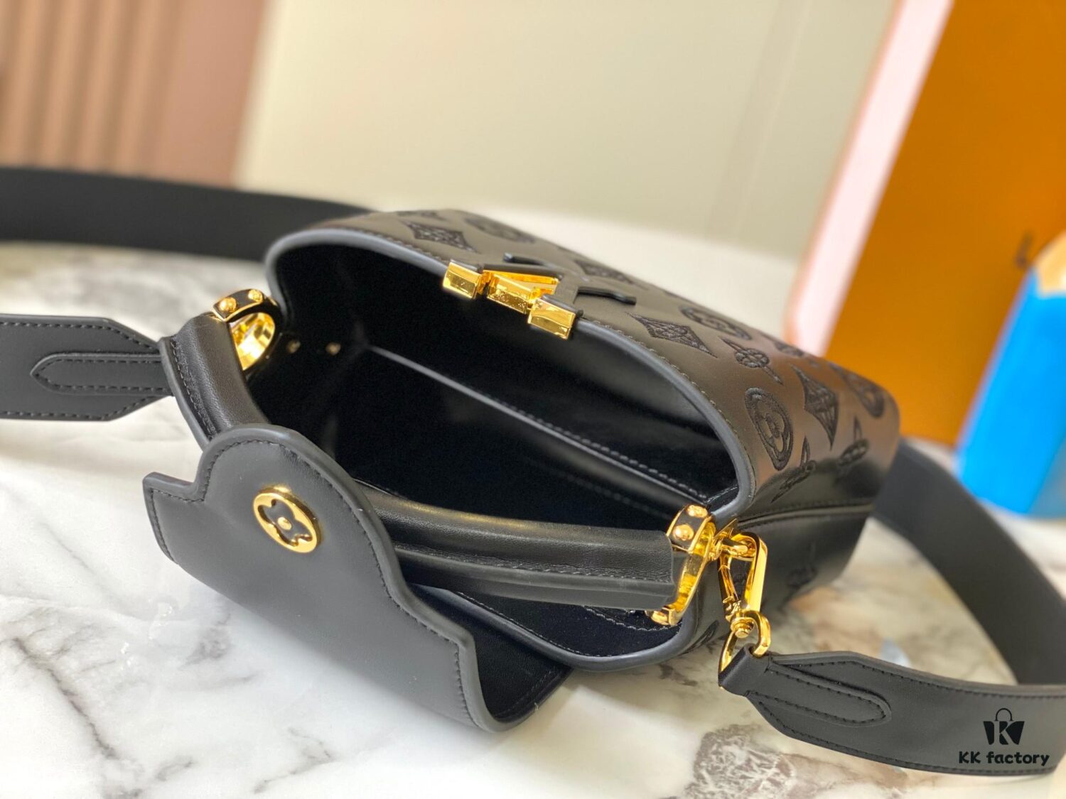 Upgraded M20741 LV Broderie Anglaise Embroidered Gold Button Capucines Mini Bag