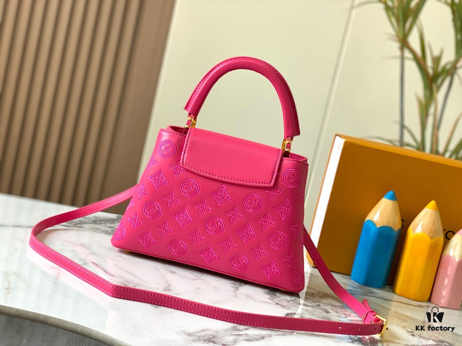 Upgraded M20742 LV Broderie Anglaise Embroidered Gold Button Capucines BB Bag