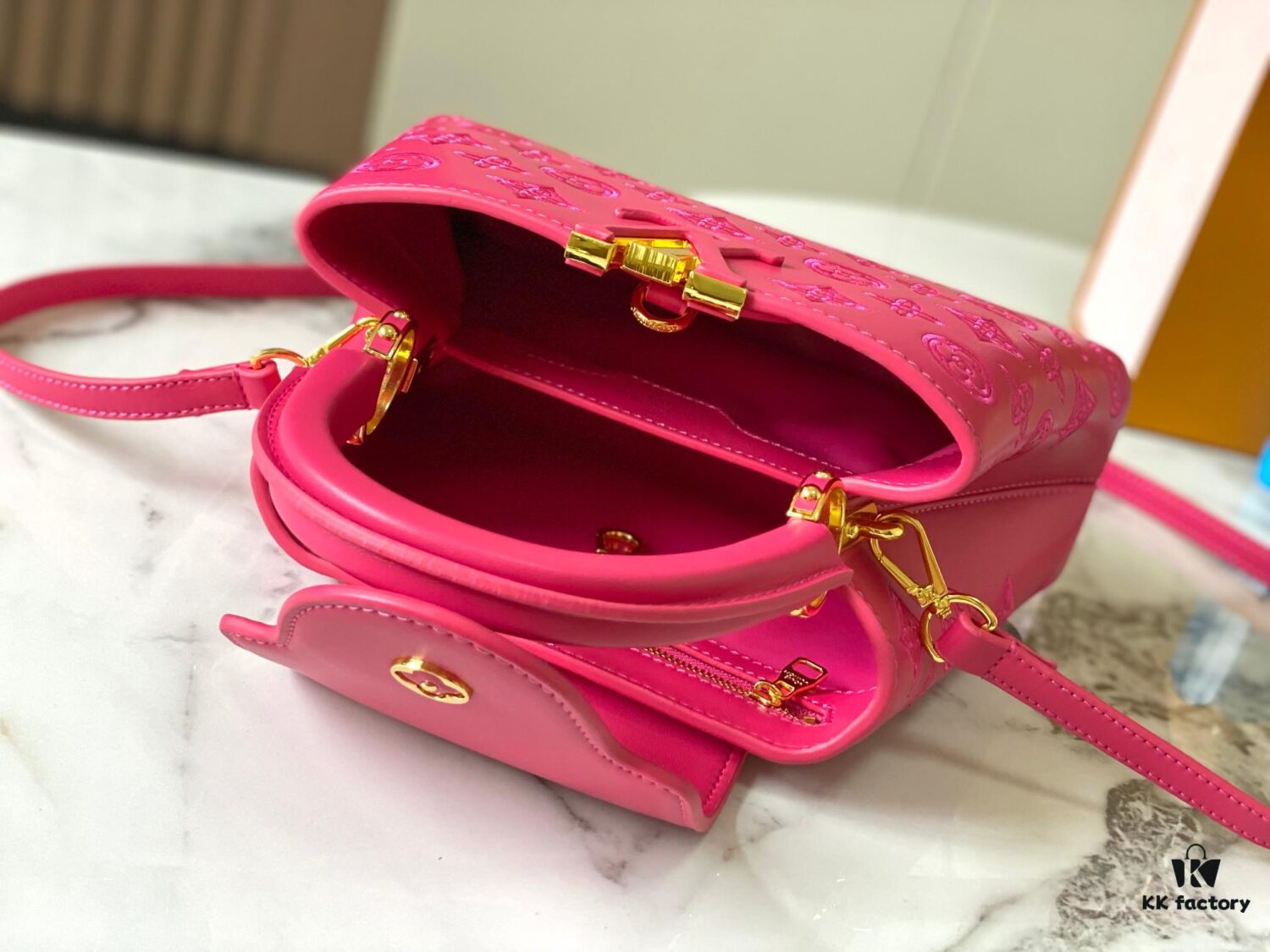 Upgraded M20742 LV Broderie Anglaise Embroidered Gold Button Capucines BB Bag