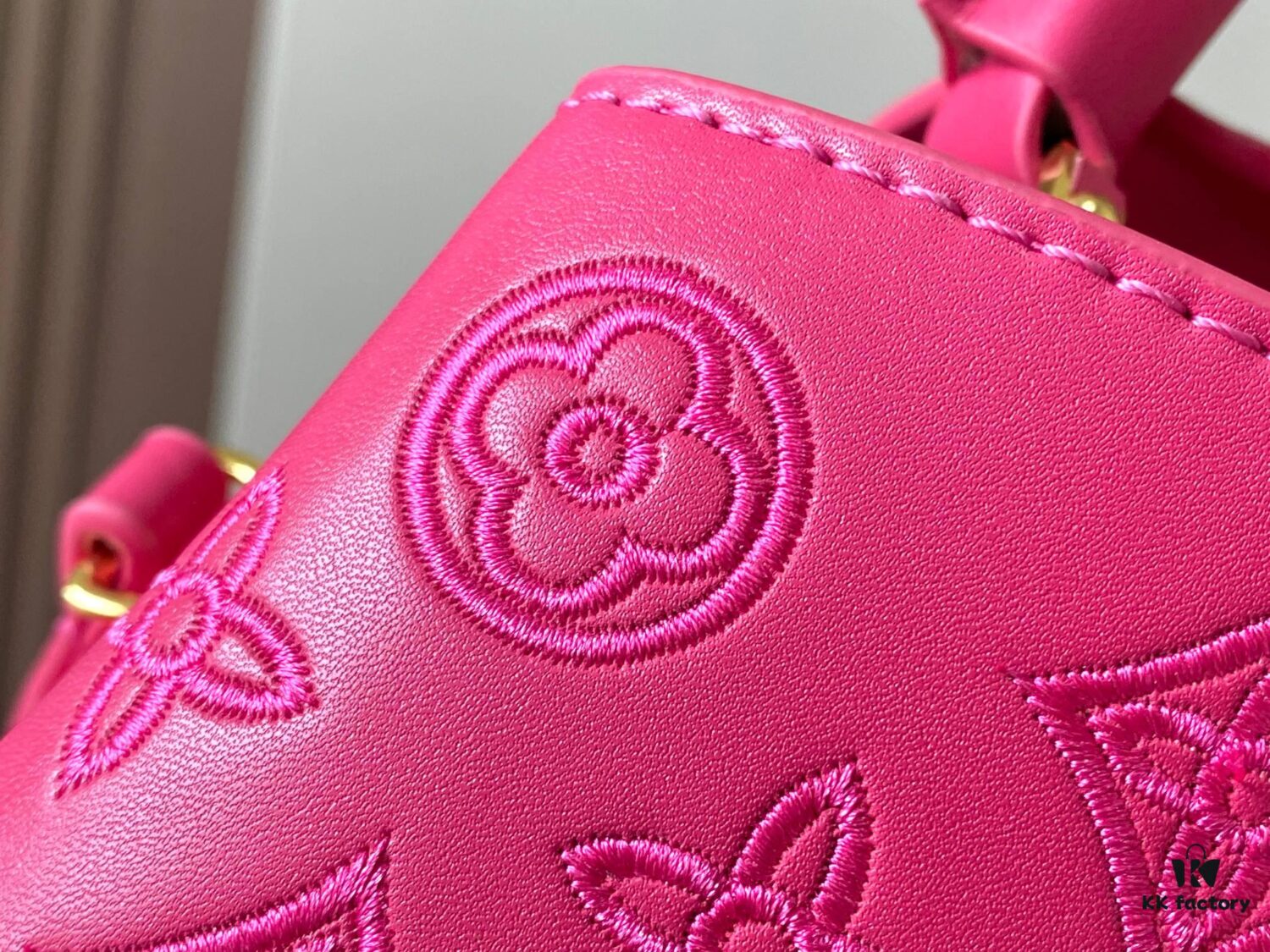 Upgraded M20742 LV Broderie Anglaise Embroidered Gold Button Capucines BB Bag