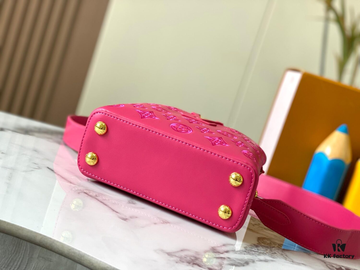 Upgraded M20741 LV Broderie Anglaise Embroidered Gold Button Capucines Mini Bag