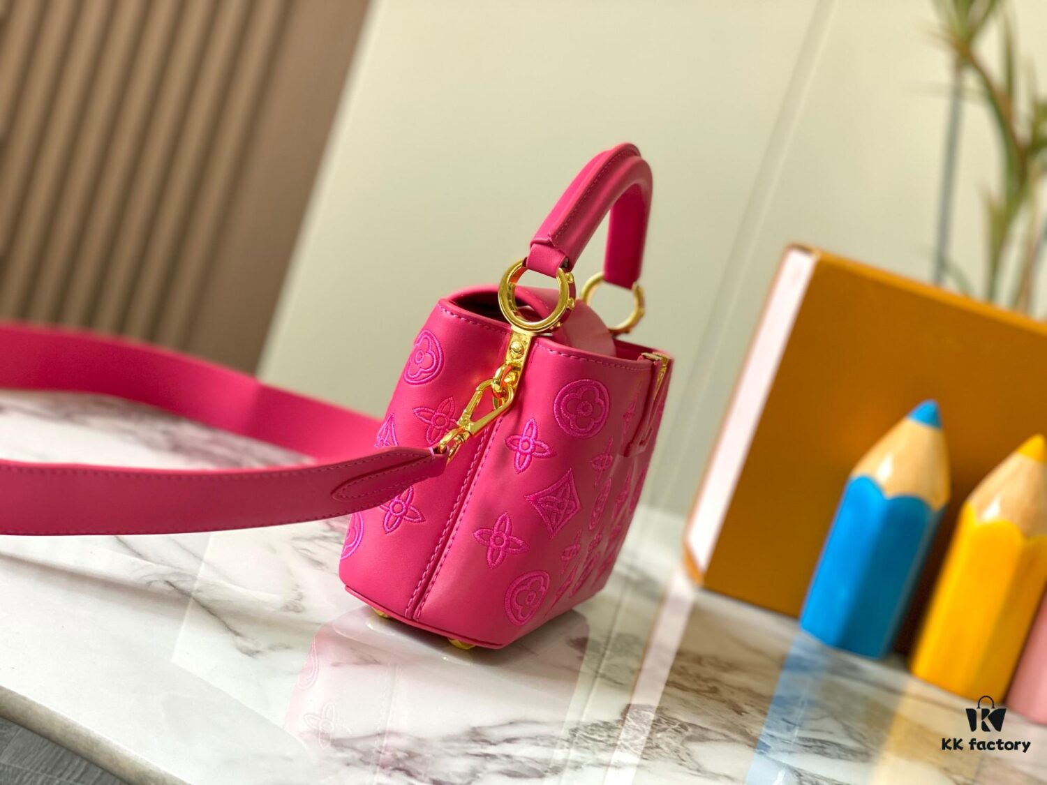 Upgraded M20741 LV Broderie Anglaise Embroidered Gold Button Capucines Mini Bag