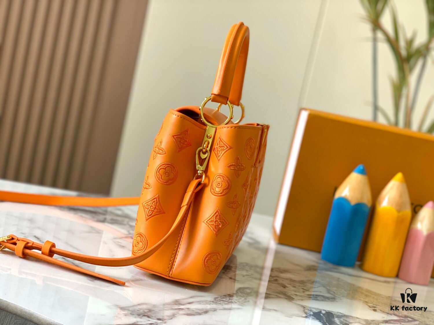 Upgraded M20742 LV Broderie Anglaise Embroidered Gold Button Capucines BB Bag