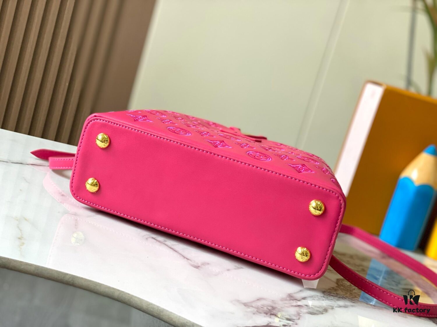 Upgraded M20742 LV Broderie Anglaise Embroidered Gold Button Capucines BB Bag