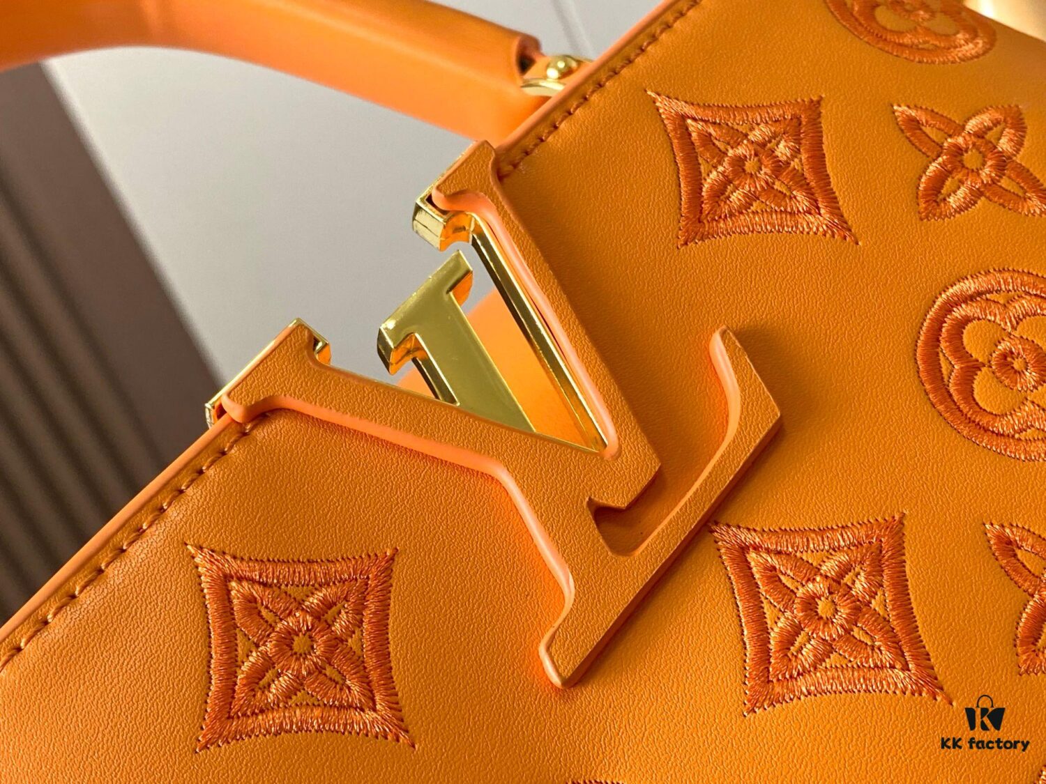 Upgraded M20742 LV Broderie Anglaise Embroidered Gold Button Capucines BB Bag