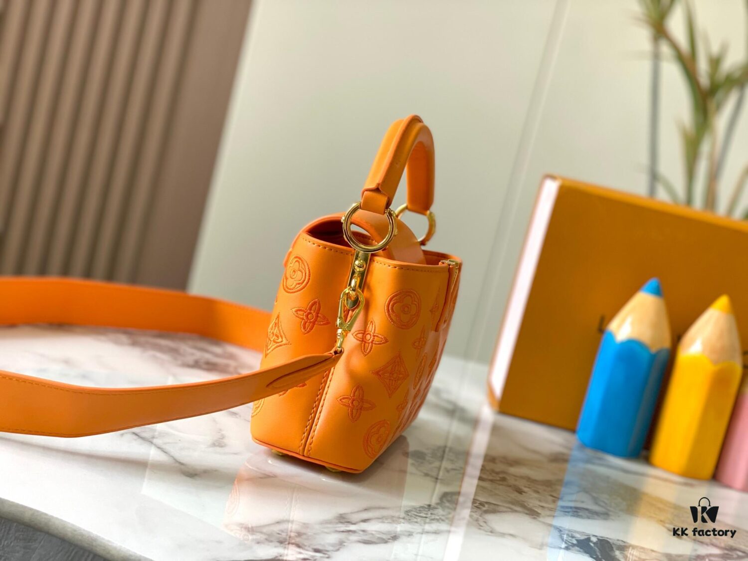 Upgraded M20741 LV Broderie Anglaise Embroidered Gold Button Capucines Mini Bag