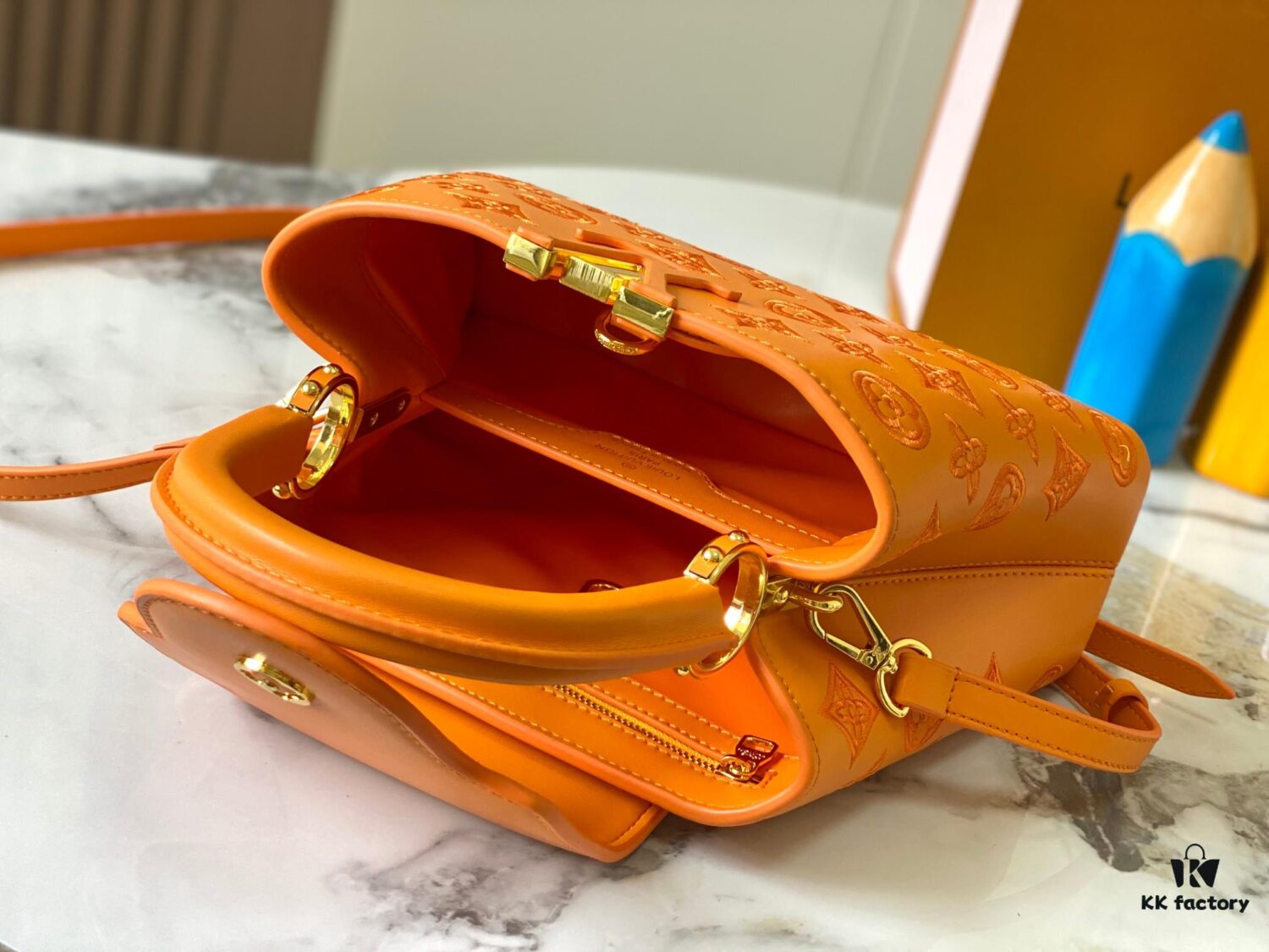 Upgraded M20742 LV Broderie Anglaise Embroidered Gold Button Capucines BB Bag