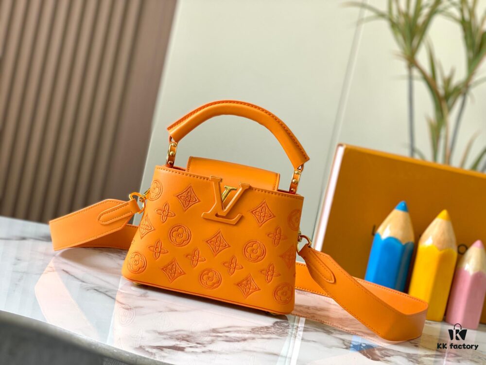 Upgraded M20741 LV Broderie Anglaise Embroidered Gold Button Capucines Mini Bag