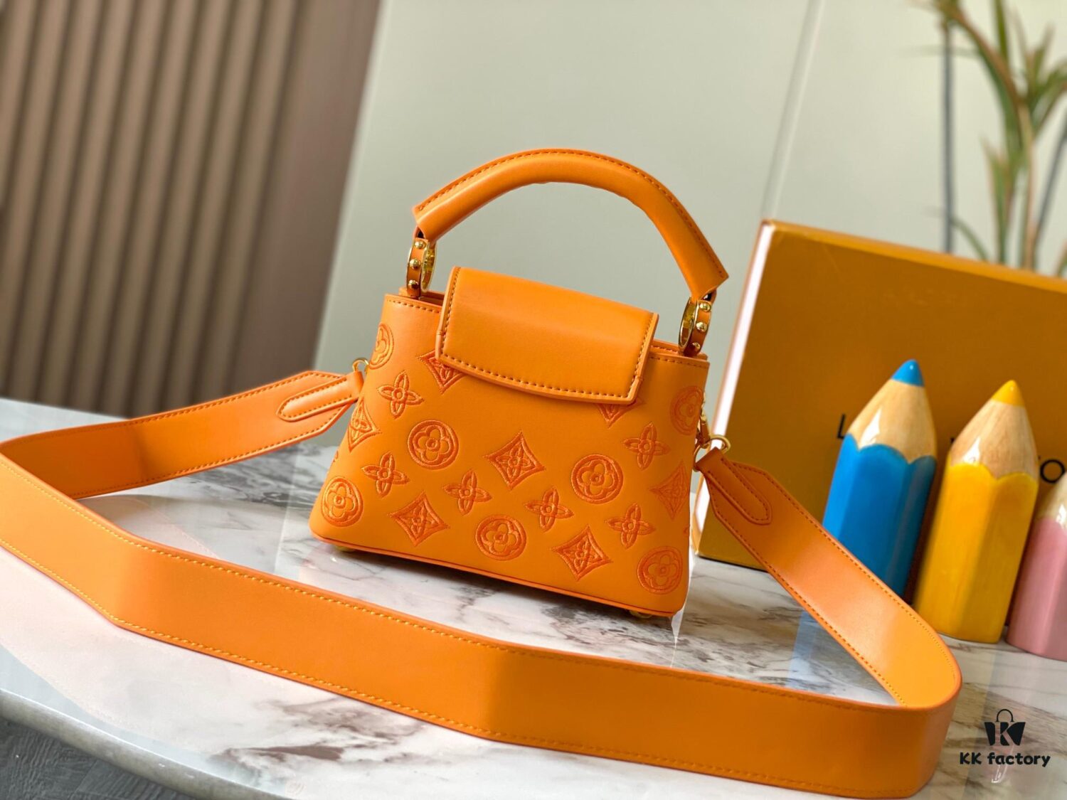 Upgraded M20741 LV Broderie Anglaise Embroidered Gold Button Capucines Mini Bag