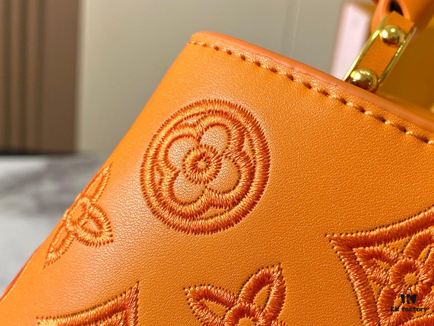 Upgraded M20741 LV Broderie Anglaise Embroidered Gold Button Capucines Mini Bag