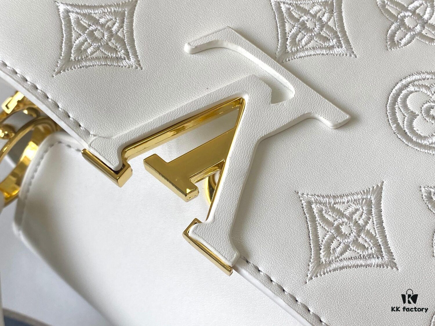 Upgraded M20742 Broderie Anglaise Embroidered Gold Button Capucines BB Bag