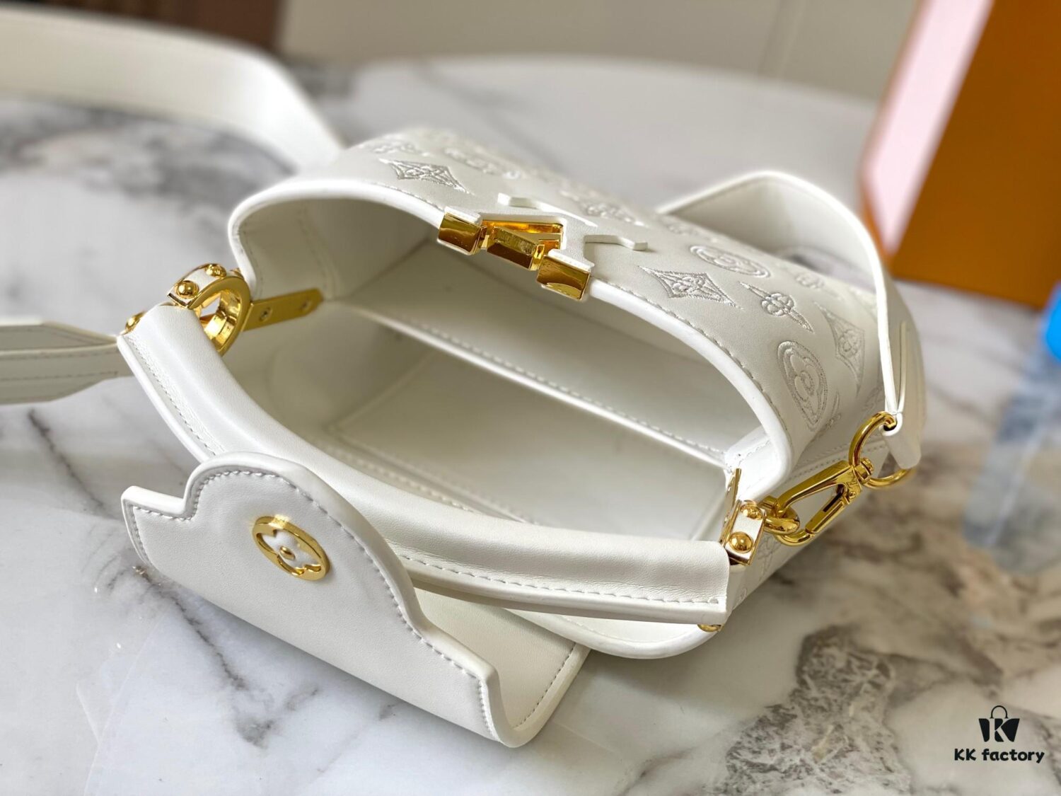 Upgraded M20741 LV Broderie Anglaise Embroidered Gold Button Capucines Mini Bag