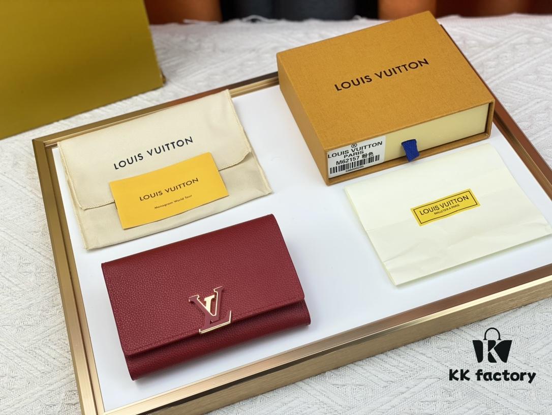 M62157/62158 Soft Leather Wallet with LV Logo Wrap, Inspired by Iconic Design Lines
