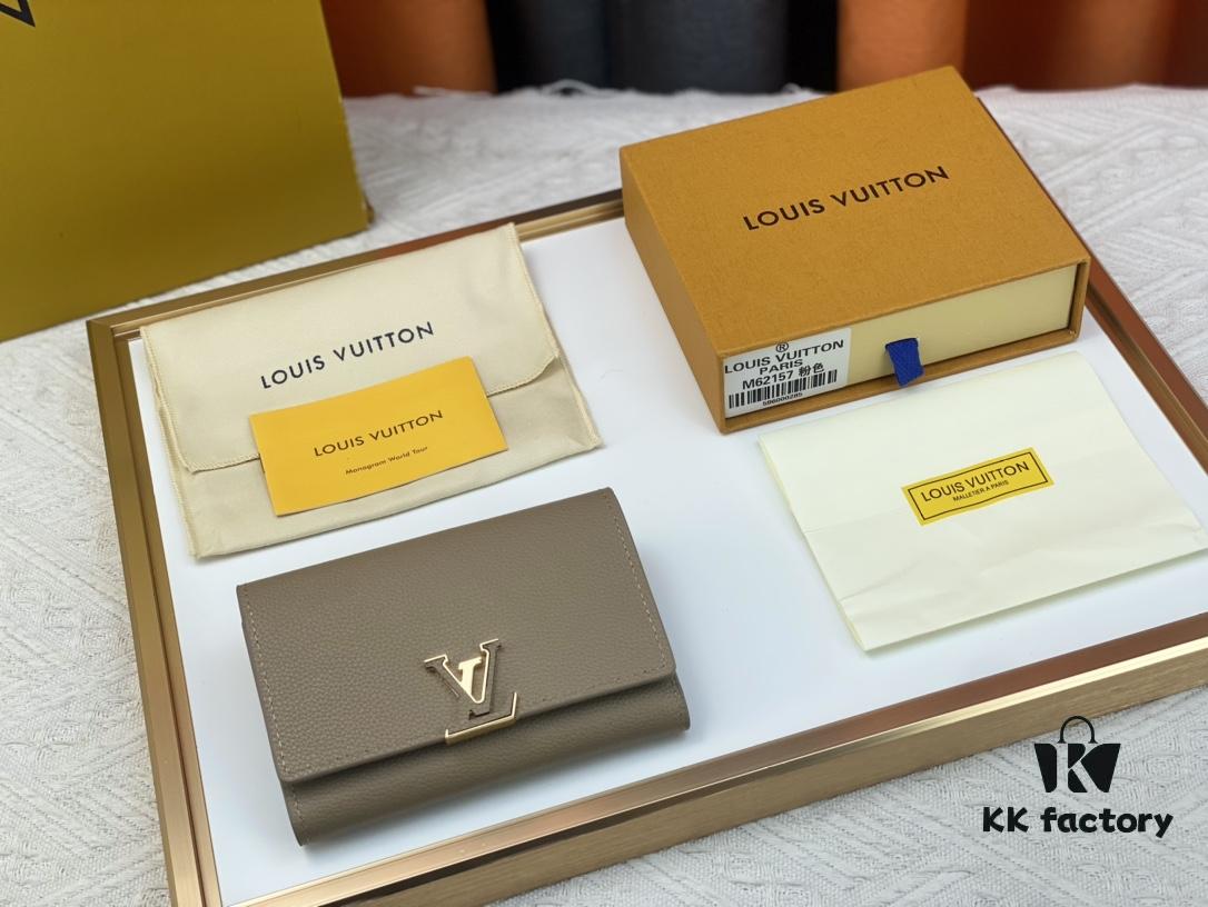 M62157/62158 Soft Leather Wallet with LV Logo Wrap, Inspired by Iconic Design Lines