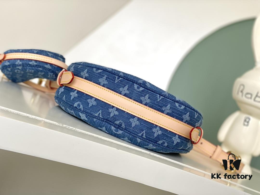 Exclusive Real Photo from Haiyuan Order - M46856 Denim Fabric Premium Quality M46828 Vintage LV Monogram 2024 New Arrival Cowhorn Strap Adjustable Pea Bag with Extra Pendant Mini Bag
