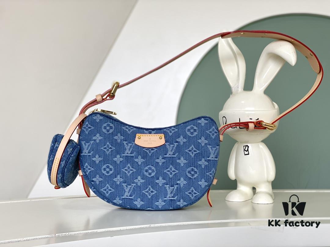Exclusive Real Photo from Haiyuan Order - M46856 Denim Fabric Premium Quality M46828 Vintage LV Monogram 2024 New Arrival Cowhorn Strap Adjustable Pea Bag with Extra Pendant Mini Bag