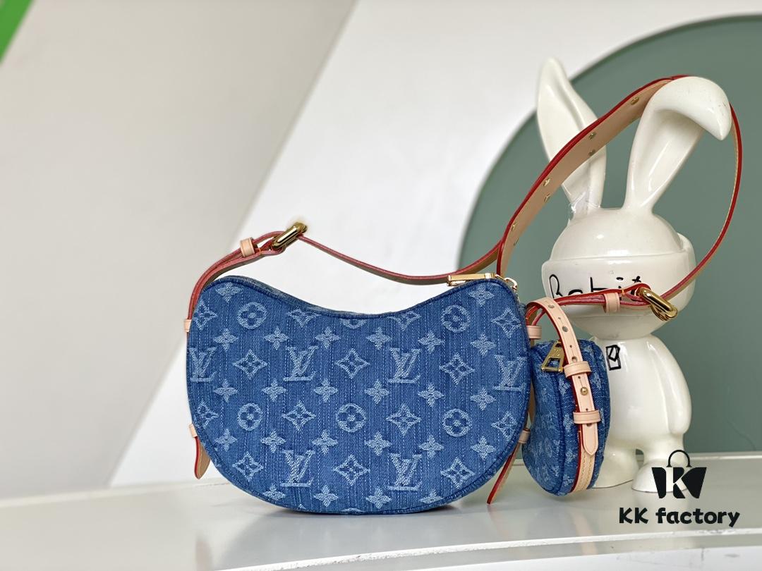 Exclusive Real Photo from Haiyuan Order - M46856 Denim Fabric Premium Quality M46828 Vintage LV Monogram 2024 New Arrival Cowhorn Strap Adjustable Pea Bag with Extra Pendant Mini Bag