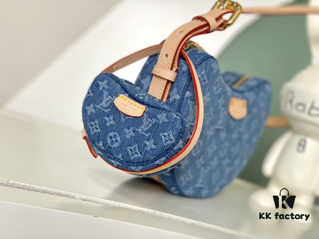 Exclusive Real Photo from Haiyuan Order - M46856 Denim Fabric Premium Quality M46828 Vintage LV Monogram 2024 New Arrival Cowhorn Strap Adjustable Pea Bag with Extra Pendant Mini Bag