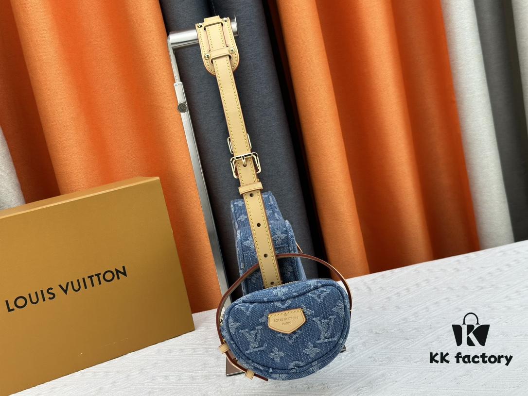 Upgraded Original M46856 Denim High-Grade Quality M46828 Vintage LV Monogram New 2024 Style Horn Shoulder Strap Adjustable Pea Bag with Extra Pendant Mini Bag Waist and Enhanced Design