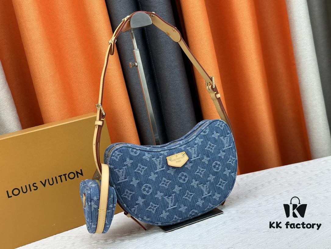 Upgraded Original M46856 Denim High-Grade Quality M46828 Vintage LV Monogram New 2024 Style Horn Shoulder Strap Adjustable Pea Bag with Extra Pendant Mini Bag Waist and Enhanced Design