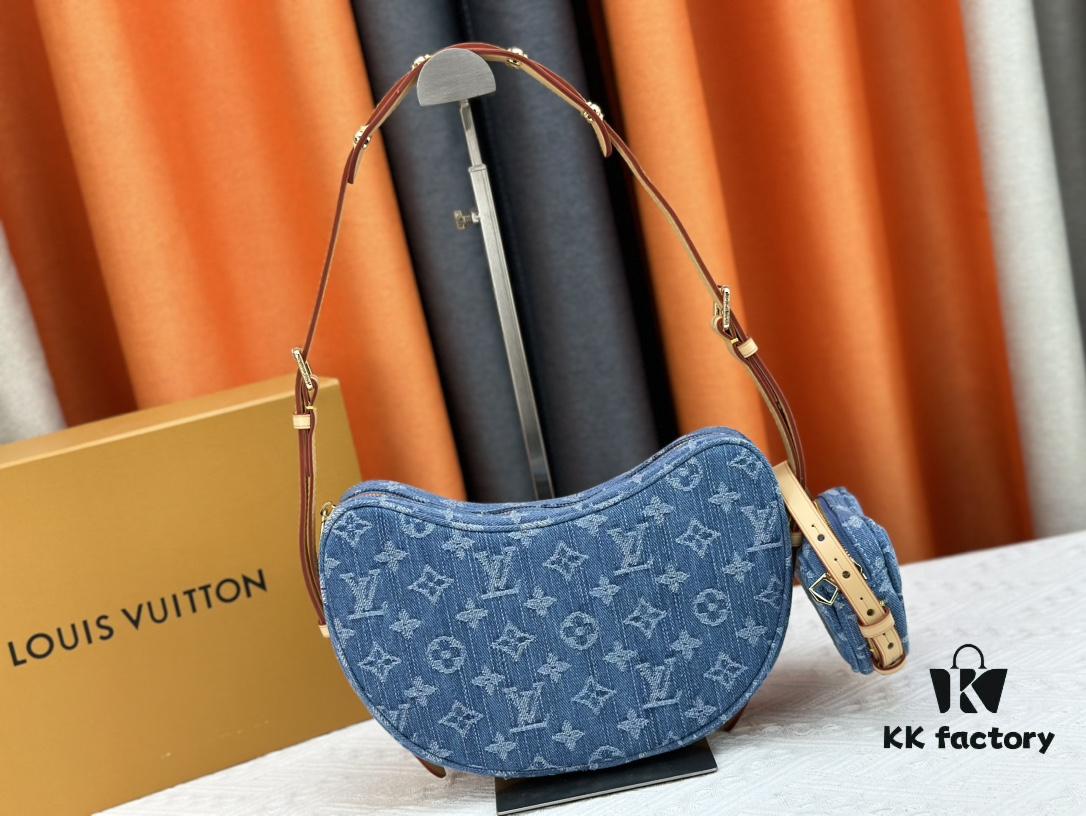 Upgraded Original M46856 Denim High-Grade Quality M46828 Vintage LV Monogram New 2024 Style Horn Shoulder Strap Adjustable Pea Bag with Extra Pendant Mini Bag Waist and Enhanced Design