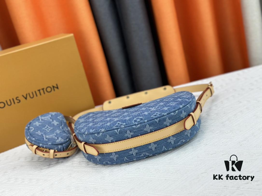 Upgraded Original M46856 Denim High-Grade Quality M46828 Vintage LV Monogram New 2024 Style Horn Shoulder Strap Adjustable Pea Bag with Extra Pendant Mini Bag Waist and Enhanced Design