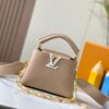 Upgraded M23198 Beige Gold-Tone Capucines Mini Handbag