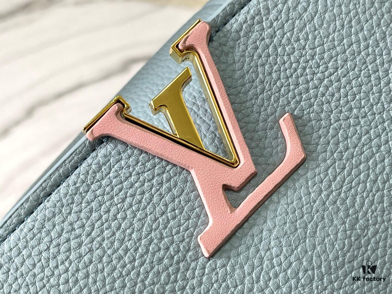 Upgraded M23198 Sky Blue with Gold-Tone Hardware Capucines Mini Handbag