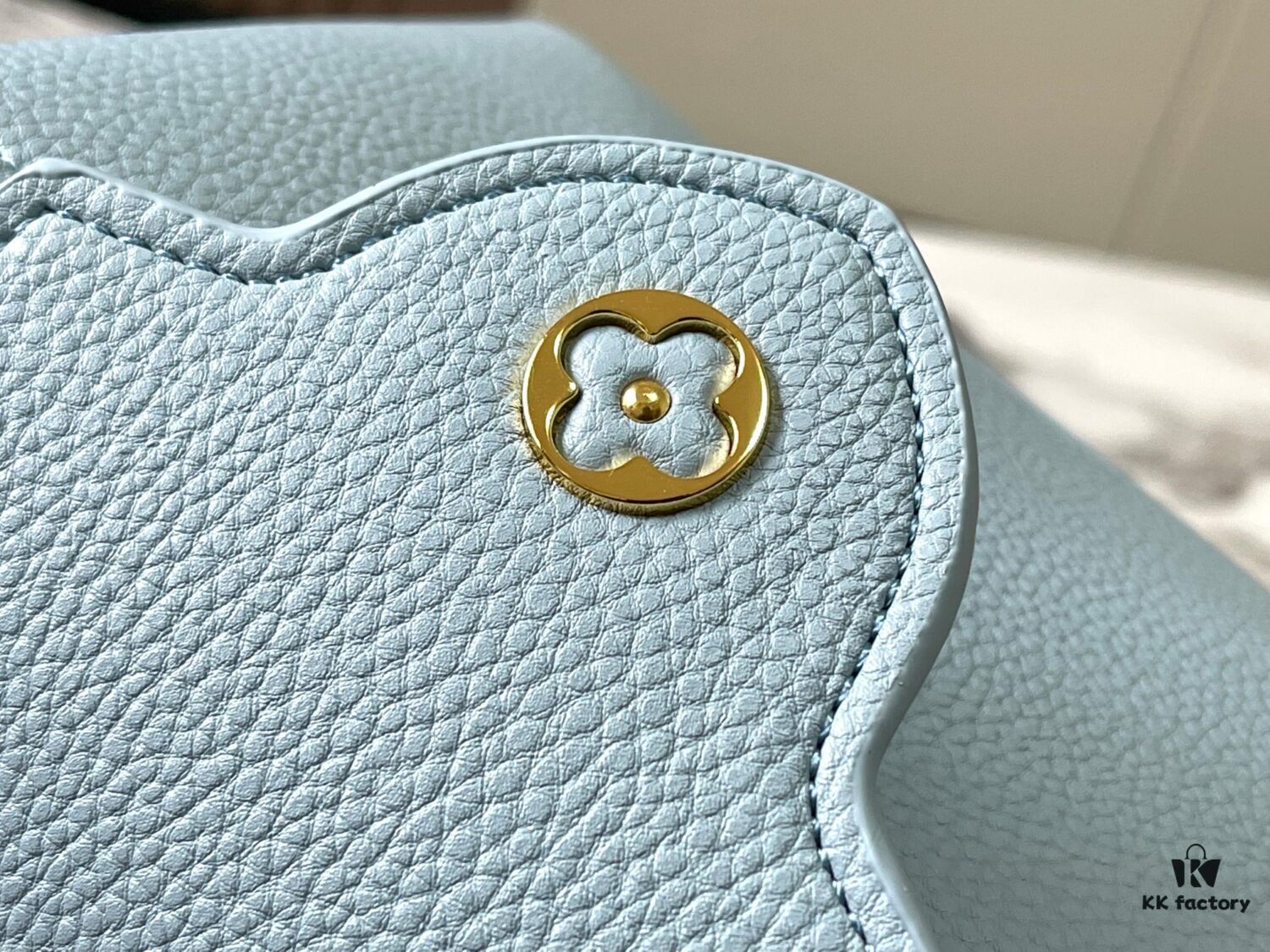 Upgraded M23198 Sky Blue with Gold-Tone Hardware Capucines Mini Handbag