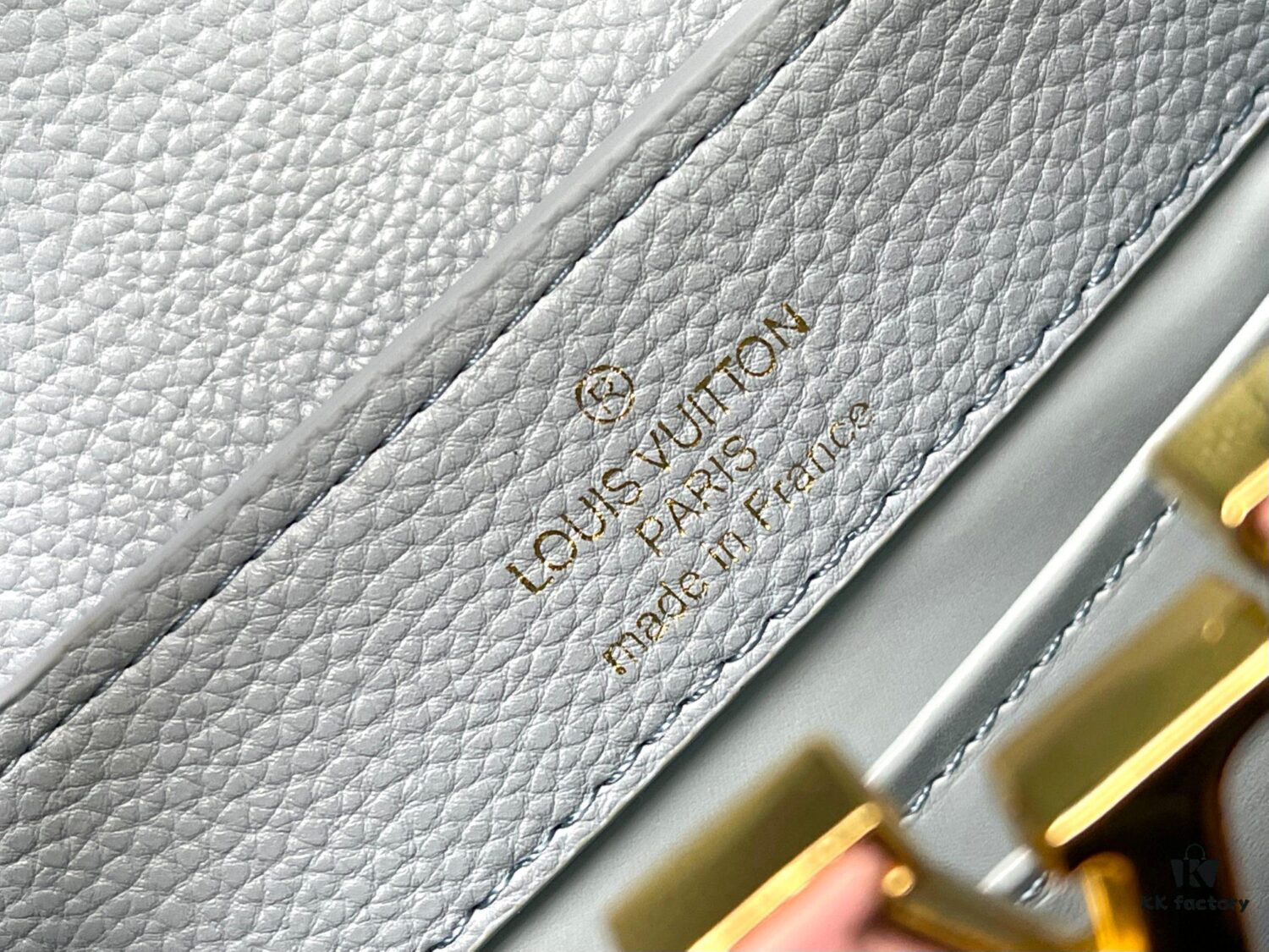 Upgraded M23198 Sky Blue with Gold-Tone Hardware Capucines Mini Handbag