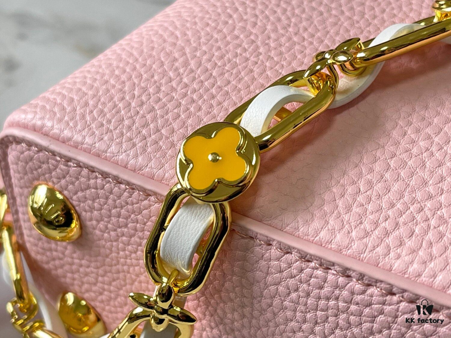 Upgraded M23198 Pink Gold-Tone Capucines Mini Handbag