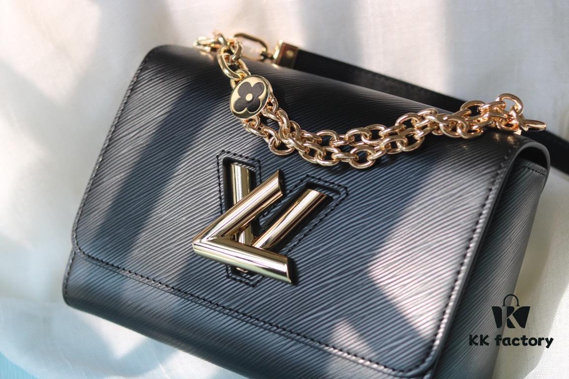 Latest TWIST Collection - Top Original Quality - Model No. 50369 / 59402 / 59403 / 59627 / 59405 - Brand New Medium Twist Bag with Dual Chain and Hand-Enamel Monogram Flowers