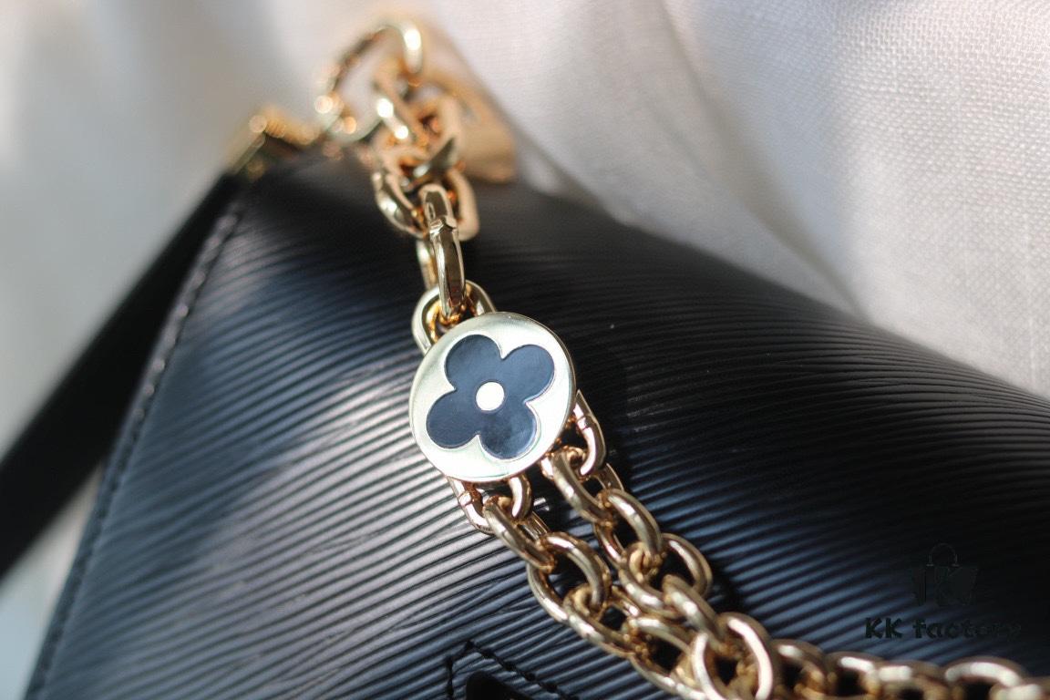 Latest TWIST Collection - Top Original Quality - Model No. 50369 / 59402 / 59403 / 59627 / 59405 - Brand New Medium Twist Bag with Dual Chain and Hand-Enamel Monogram Flowers