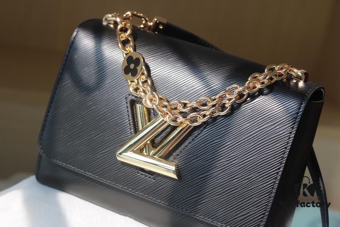 Latest TWIST Collection - Top Original Quality - Model No. 50369 / 59402 / 59403 / 59627 / 59405 - Brand New Medium Twist Bag with Dual Chain and Hand-Enamel Monogram Flowers