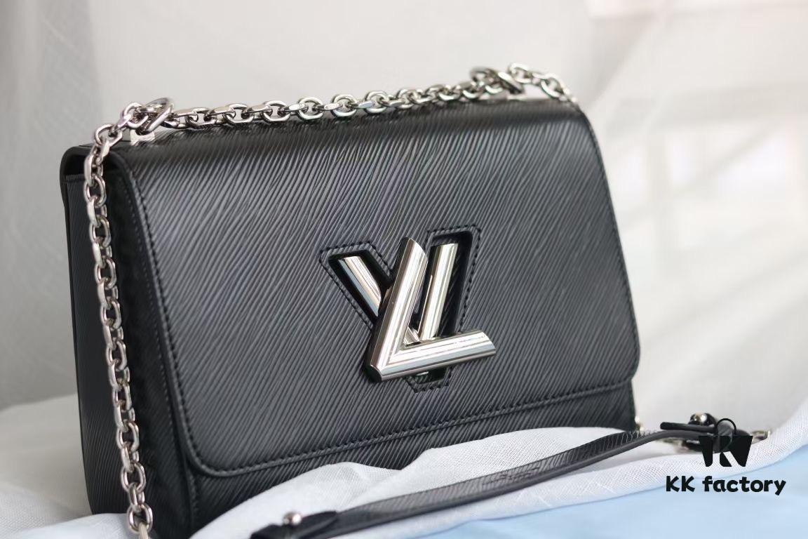 Top Quality Original LV Latest and Hottest Twist Denim Medium Bag, Compact Design with Curved Base, Adjustable Chain for Crossbody or Shoulder Wear