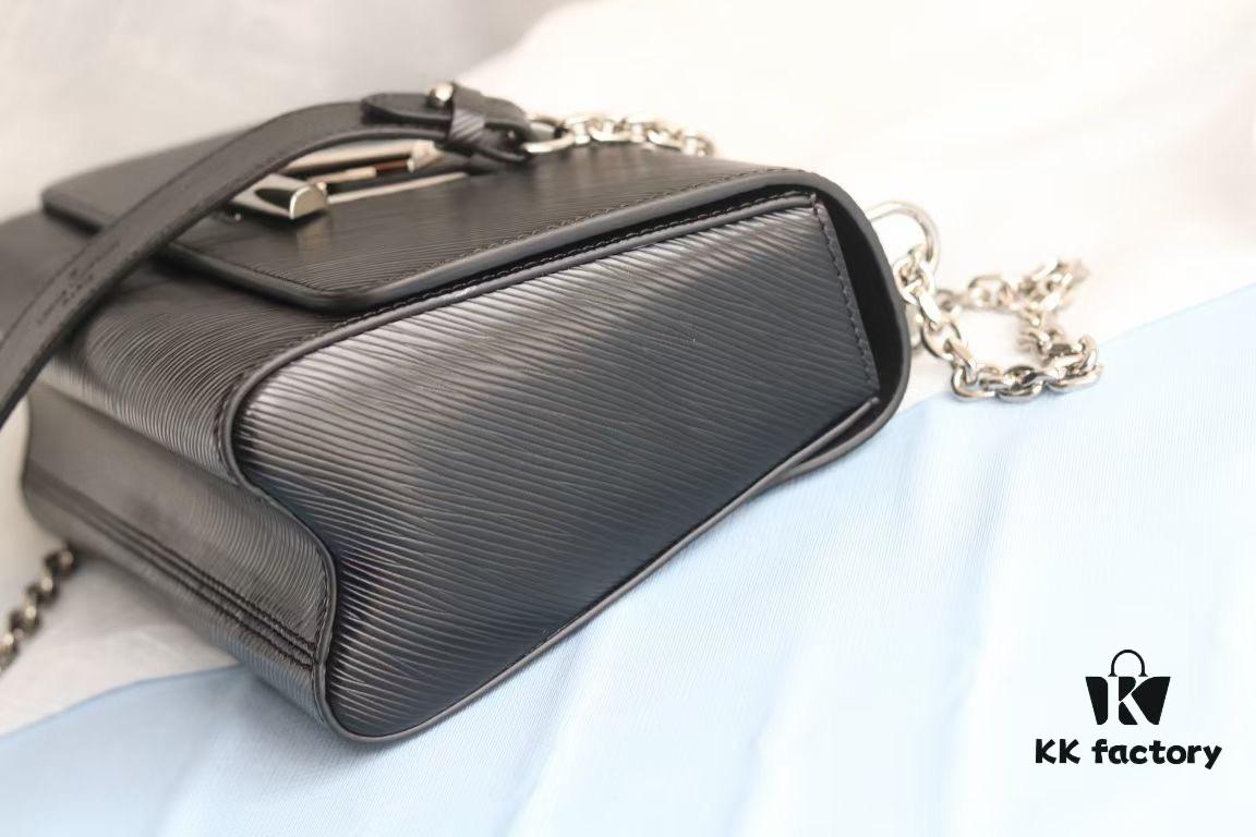 Top Quality Original LV Latest and Hottest Twist Denim Medium Bag, Compact Design with Curved Base, Adjustable Chain for Crossbody or Shoulder Wear