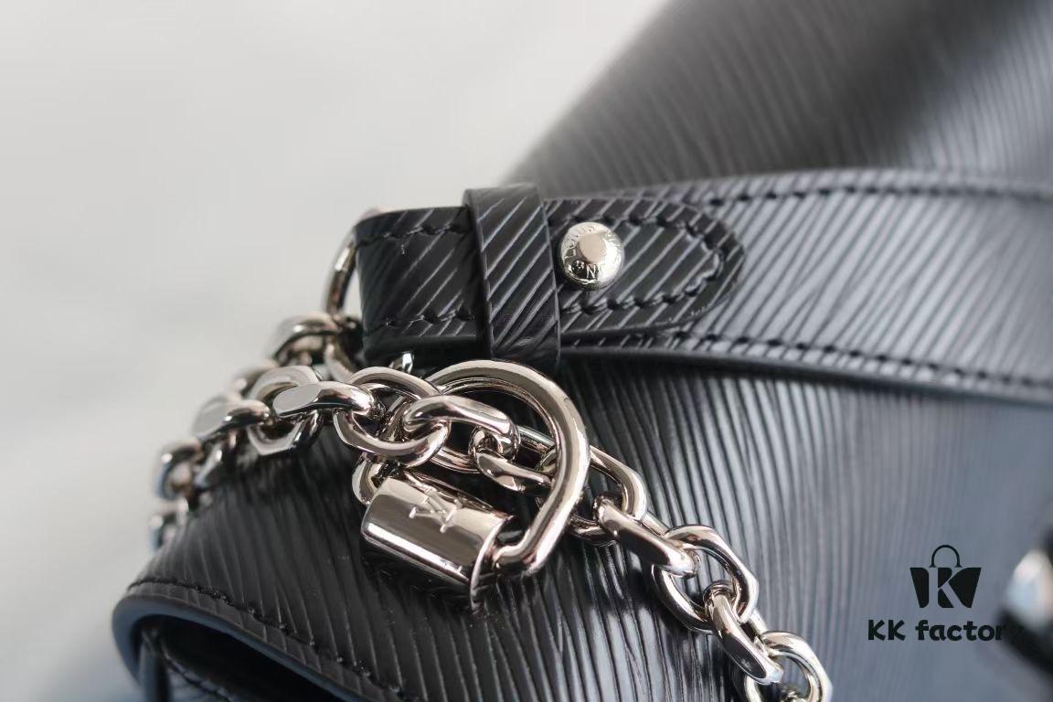 Top Quality Original LV Latest and Hottest Twist Denim Medium Bag, Compact Design with Curved Base, Adjustable Chain for Crossbody or Shoulder Wear