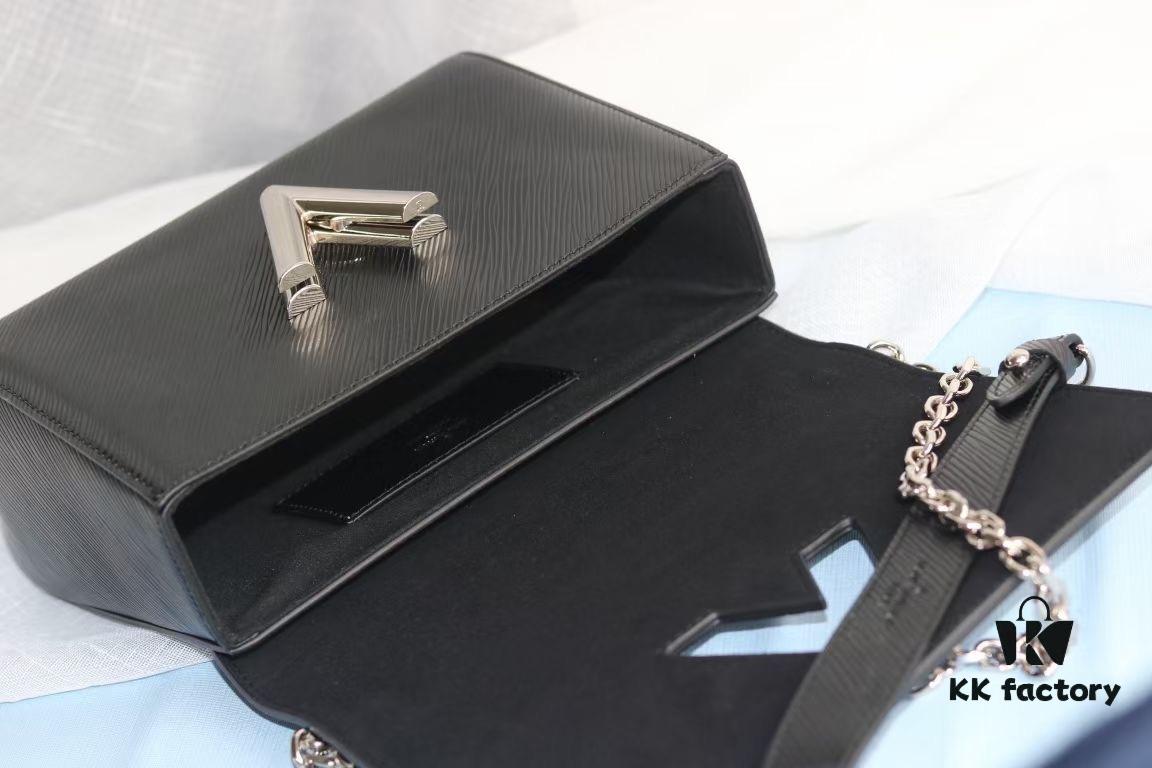 Top Quality Original LV Latest and Hottest Twist Denim Medium Bag, Compact Design with Curved Base, Adjustable Chain for Crossbody or Shoulder Wear