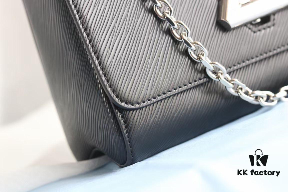 Top Quality Original LV Latest and Hottest Twist Denim Medium Bag, Compact Design with Curved Base, Adjustable Chain for Crossbody or Shoulder Wear