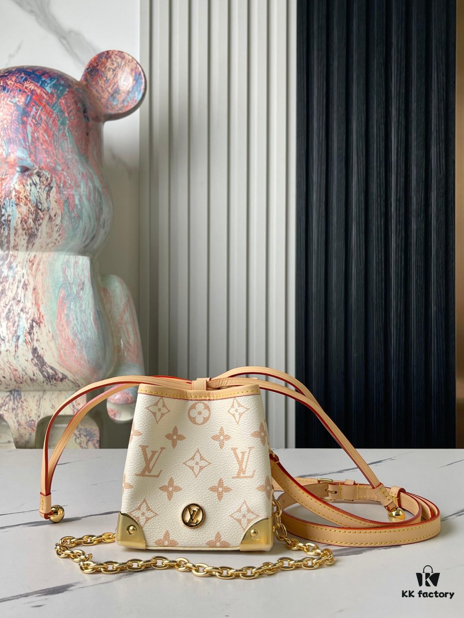 Top-tier Original Duplicate, Exclusive Real Photos M83227 White Color M82885 Mini Bucket Bag 'Shao Mai' Series Online Only Handbag M82885 Yellow Flower