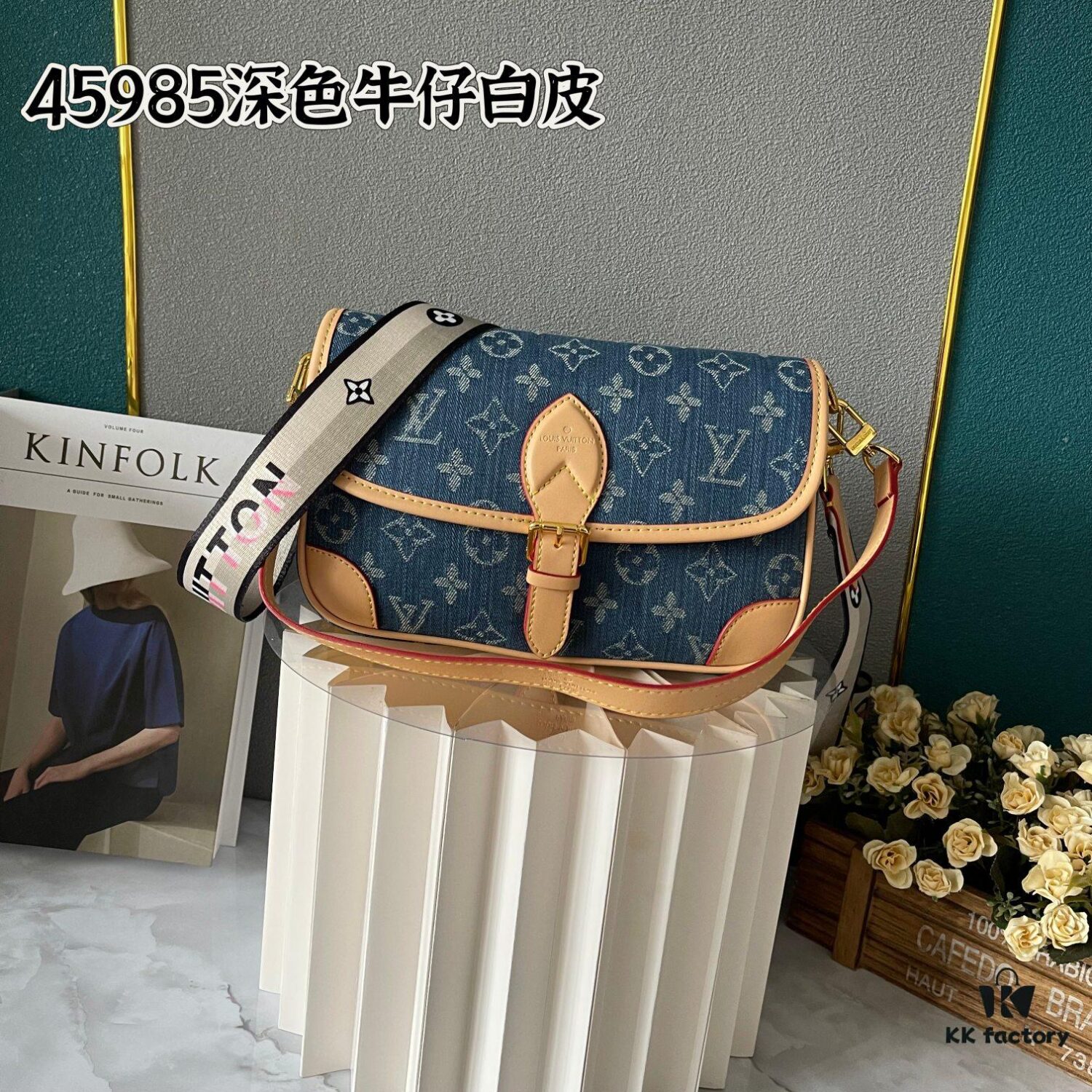 Upgraded M46386 M45985 Denim Baguette Diane Handbag