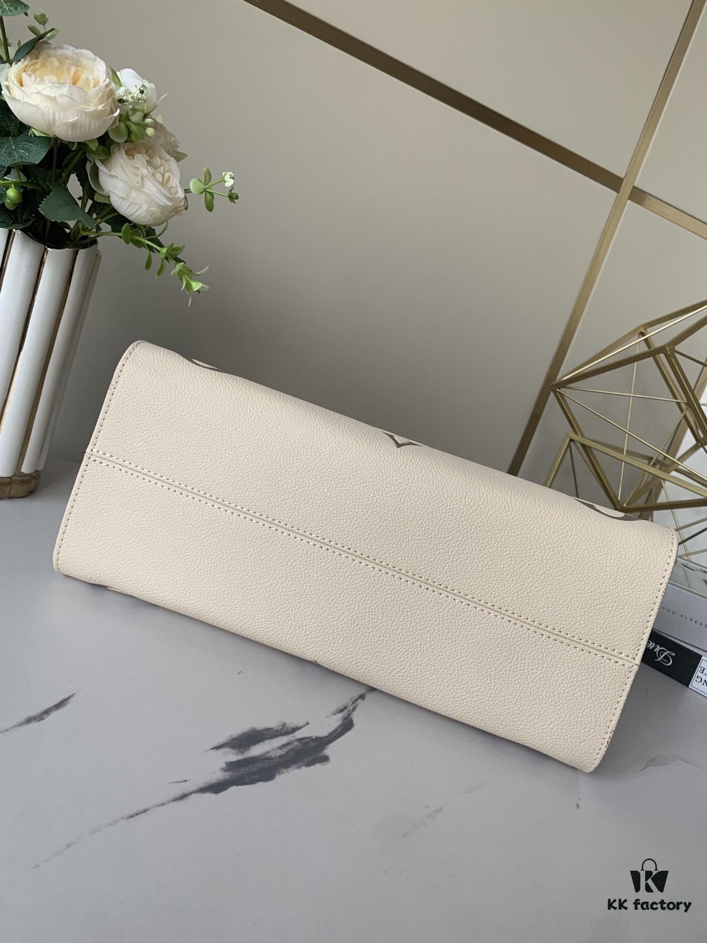 Top-Grade Full-Grain Genuine Leather Louis Vuitton M45493 Cream White OnTheGo Medium Tote Bag